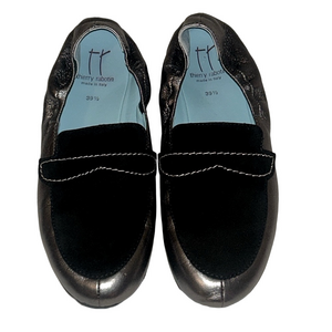 Thierry Rabotin Black Suede Gray Metallic Leather Slip on Flats Size 39.5 8.5, 9